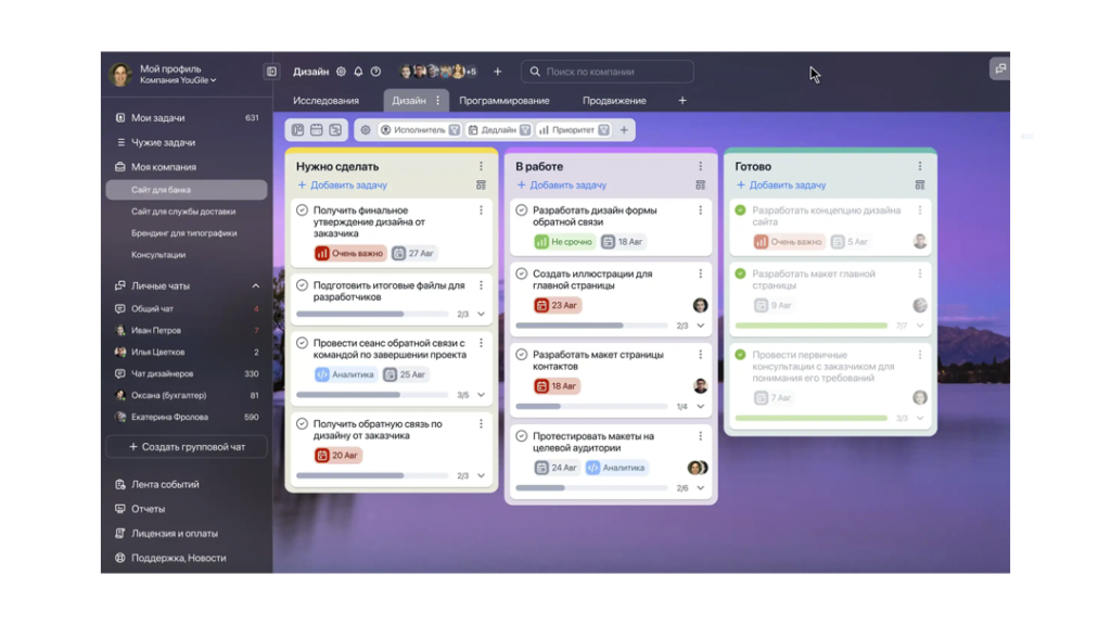 Система YouGile с Kanban-досками, диаграммой Ганта и встроенным мессенджером Платформа YouGile для управления проектами, задачами и CRM