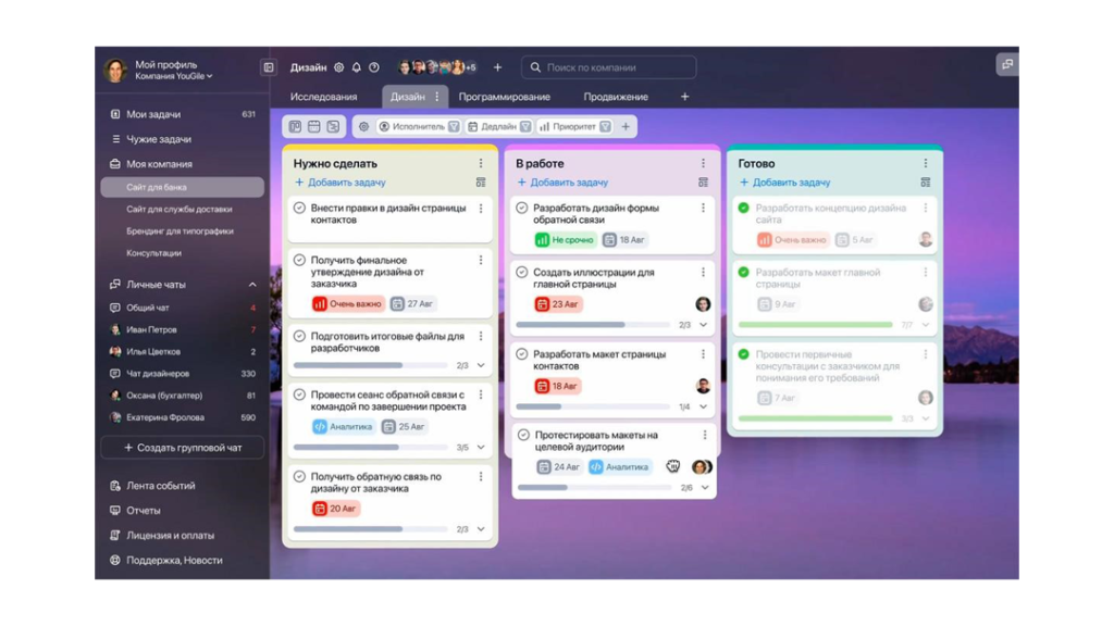 Платформа YouGile для визуального управления задачами и командными проектами Канбан-доска YouGile для управления задачами и проектами