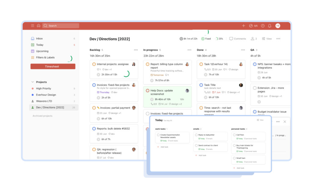 Интерфейс Todoist со списками задач и приоритетами Приложение Todoist для управления задачами и личной продуктивности