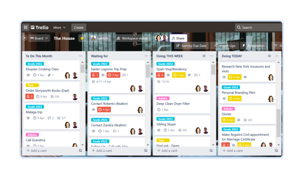 Интерфейс Trello с карточками задач и колонками Сервис Trello с Канбан-досками для управления задачами